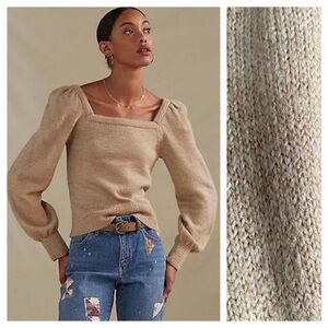 by Anthropologie square neck puff sleeve sweater. Size medium